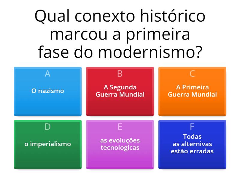 ATIVIDADE SOBRE A PRIMEIRA FASE DO MODERNISMO. - Quiz