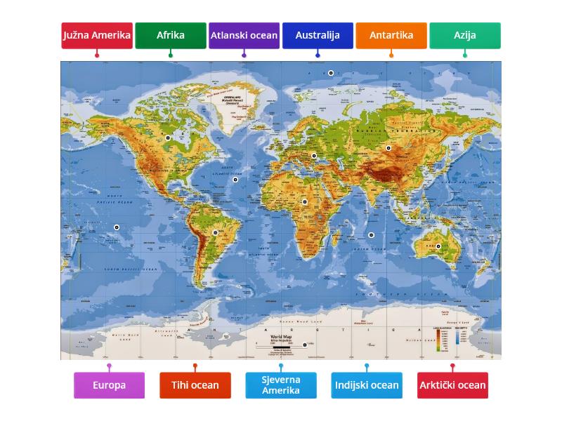 Geogarfija kontinenti i oceani - Labelled diagram