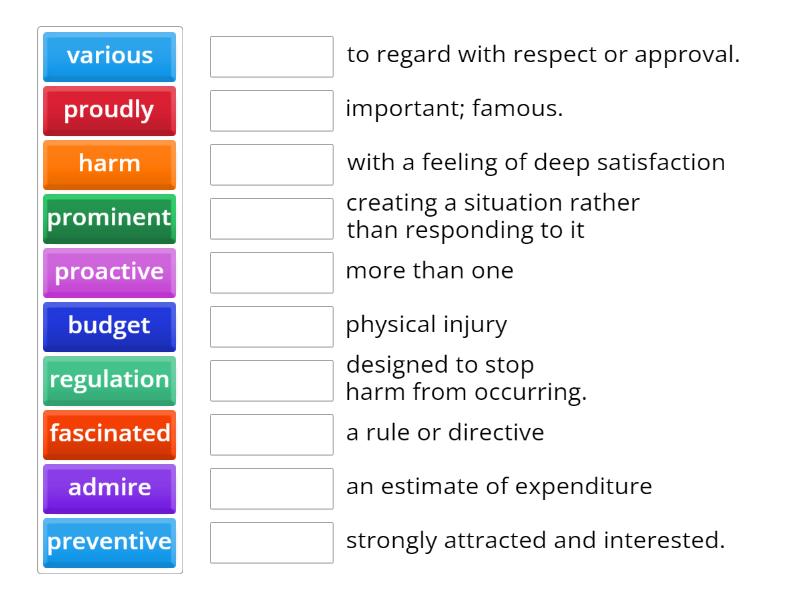 Vocabulary . Unit 6 . 11-20 - Match up