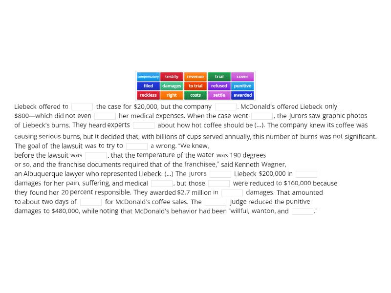 tort law case - Completa la oración