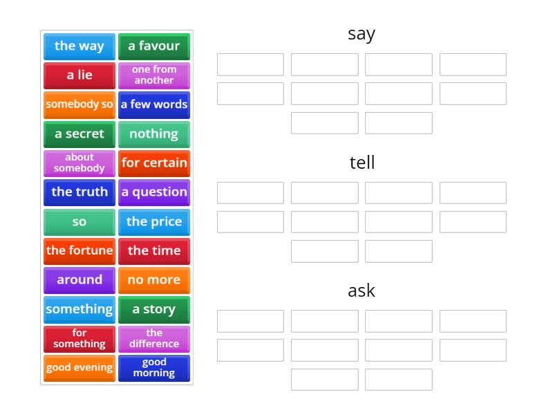 say-tell-ask collocations - Group sort
