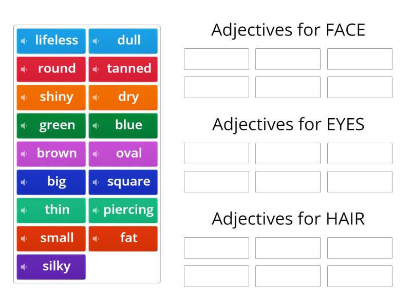 Hair & Hair 5.1 Adjectives For Face, Eyes, Hair - Group Sort