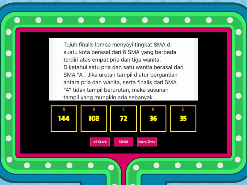 Soal Kaidah Pencacahan - Gameshow Quiz