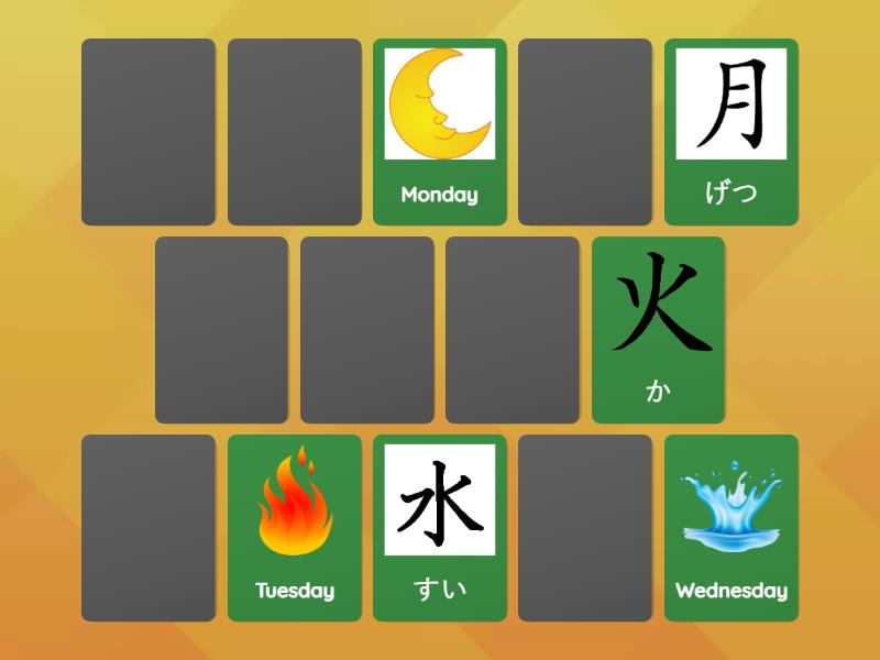 Days of the week Kanji - Matching pairs