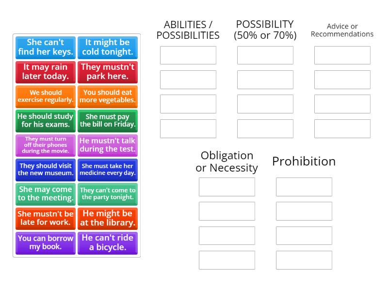 Modal verbs - A2 - Group sort