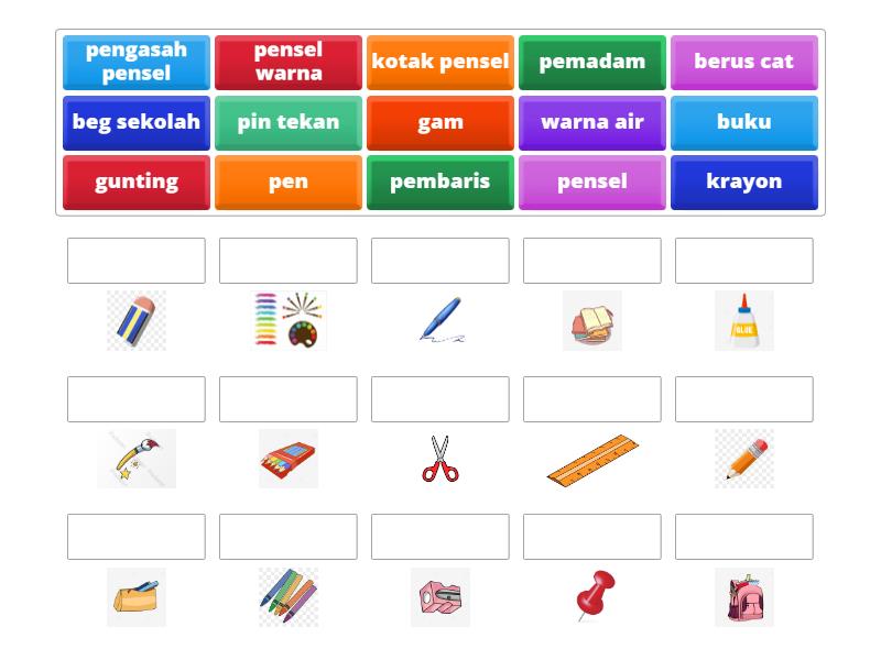 PADANKAN PERKATAAN DENGAN GAMBAR (ALAT TULIS) - Match up