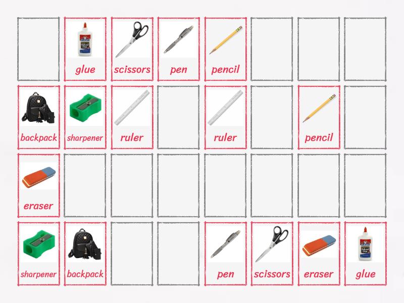 Memory game school supplies meie matching pairs