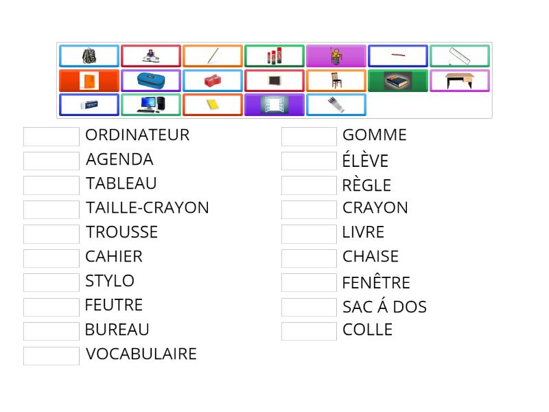 Les objets et les personnes de la classe - Match up