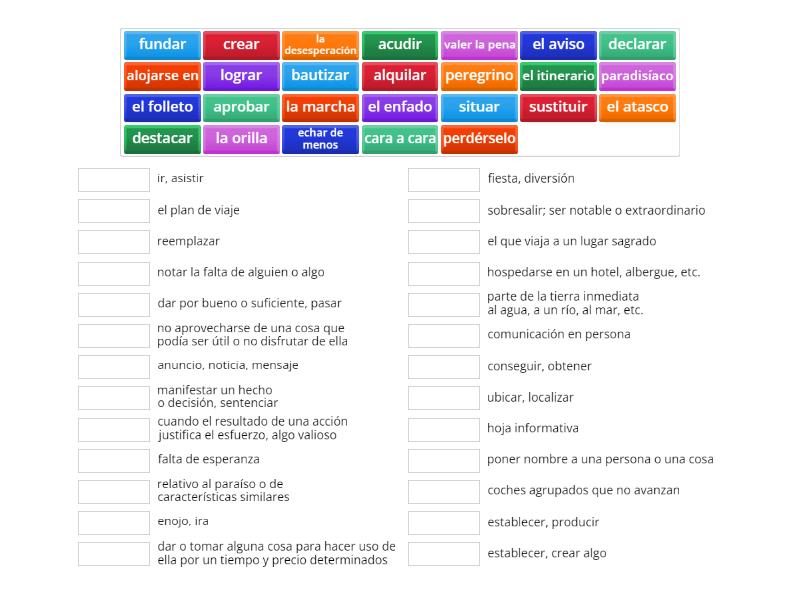 Vocabulario NP 2, unidad 2 - Une las parejas