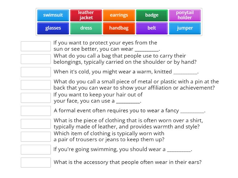 Clothes - definition + word - Match up