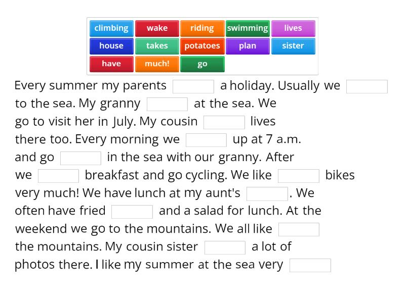 Beach Holiday. Story 1 - Complete the sentence