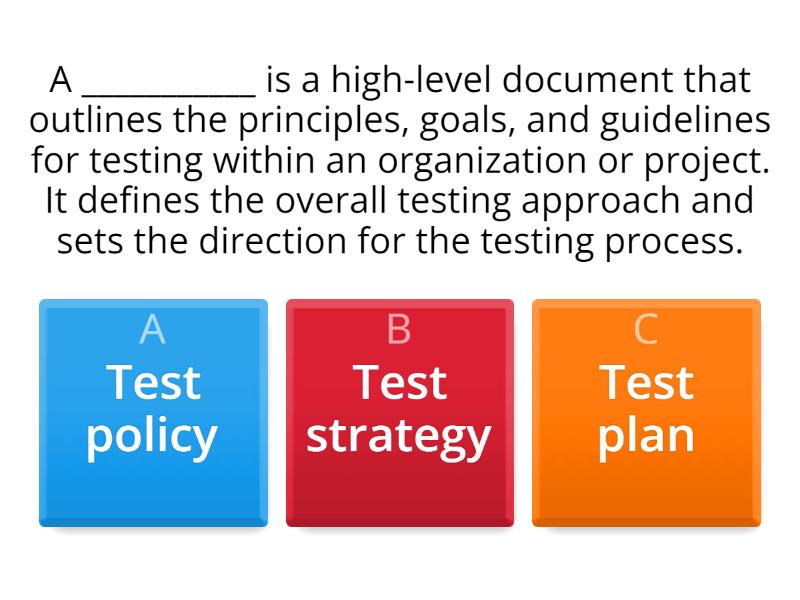 Types of testing documentation - Quiz