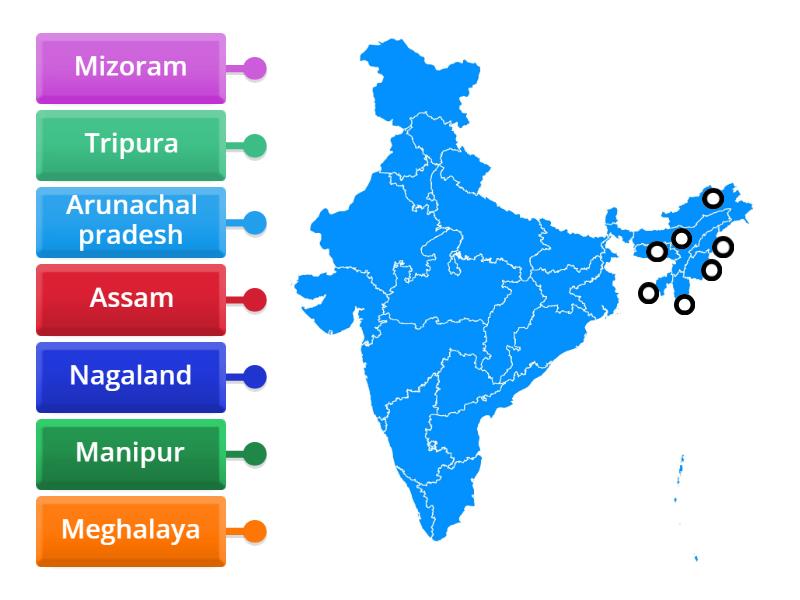 Locate the seven sisters in the map of India - Labelled diagram