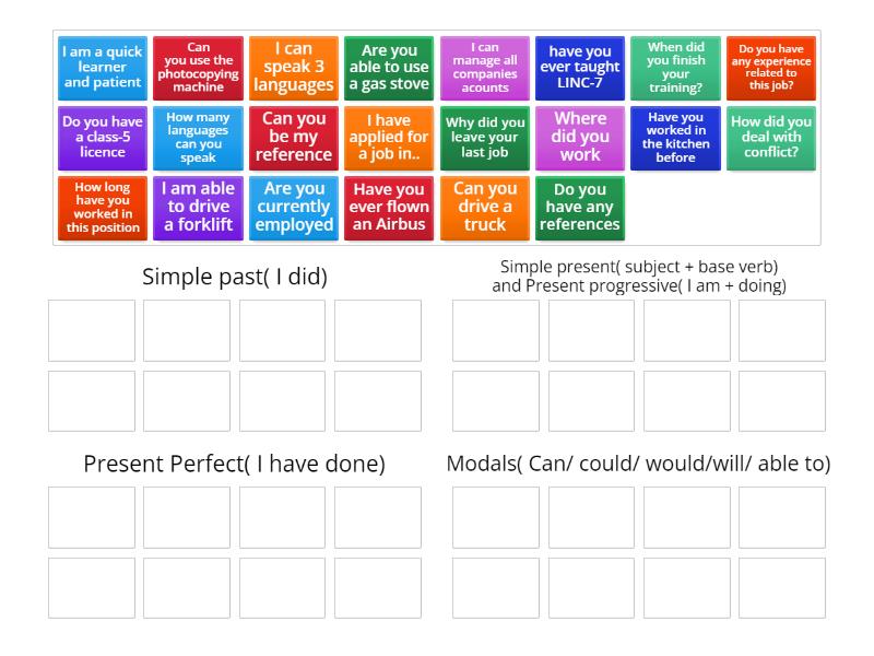 Verb Tense Job Interview Posortuj