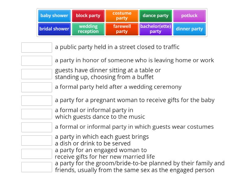 Types of parties - Match up