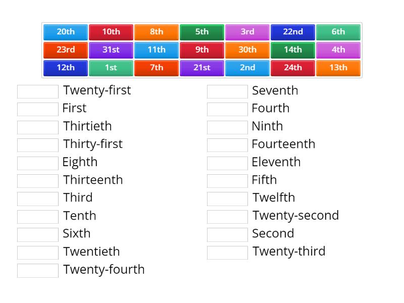 Ordinal numbers - Match up