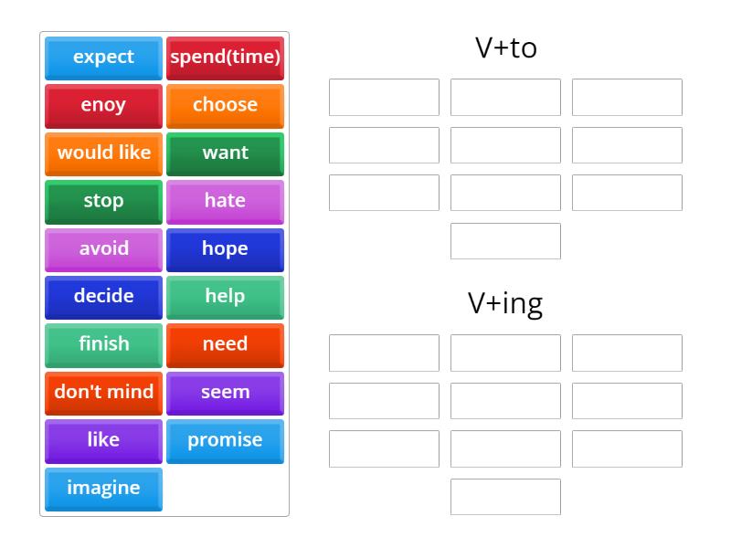 verb patterns - Group sort