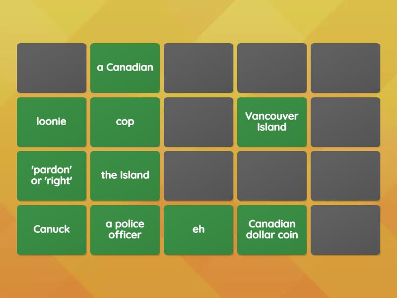 Canadian Slang - Matching pairs