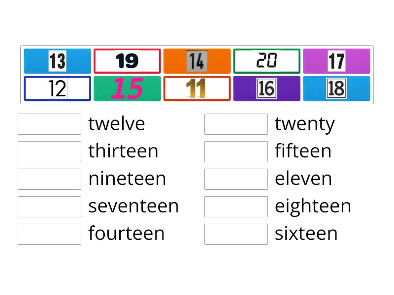 Liczebniki 11-20 - Match up