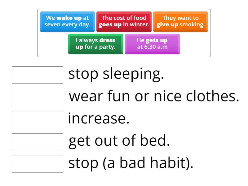 Verb phrases 'up' - Match up
