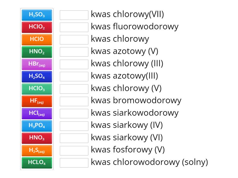 Wzory I Nazwy Kwasów Karboksylowych Kwasy-wzory sumaryczne i nazwy 1lb - Match up