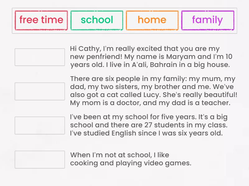 Grade 5 - Unit 1 - Lesson 6 (Writing- Informal Email about Life) - Match up