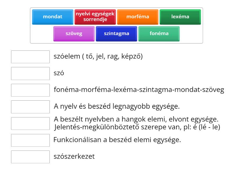 Nyelvi Szintek ( Nyelvtan 9. Oszt) - Match Up