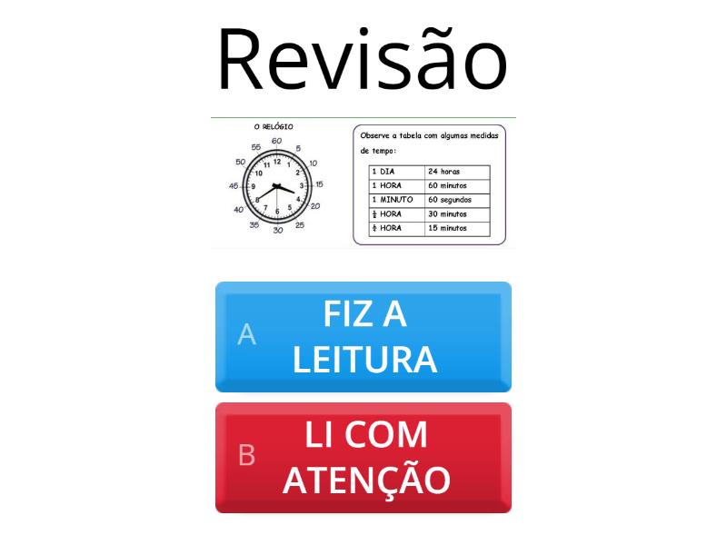 MEDIDAS DE TEMPO - HORAS - Quiz