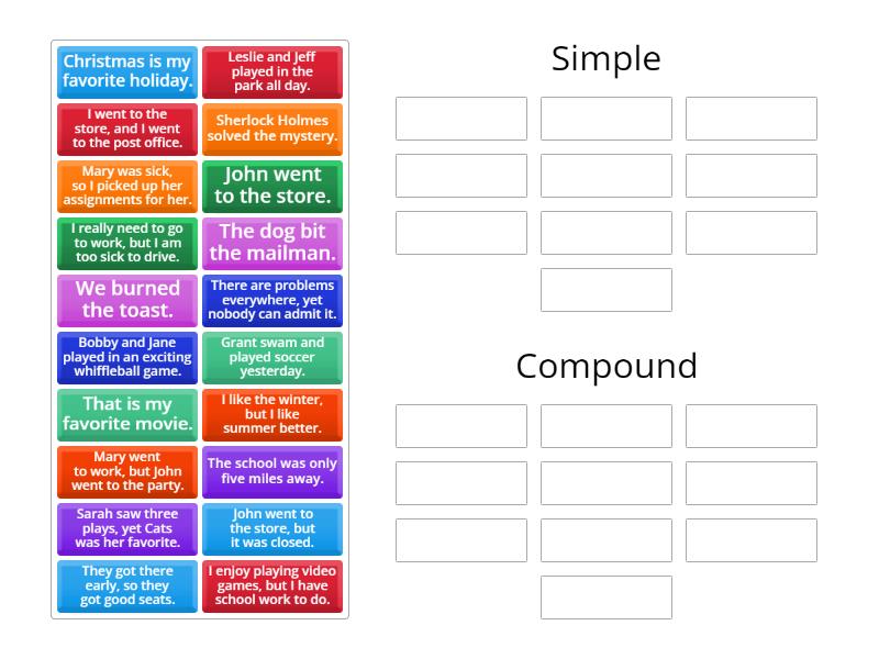 Simple and Compound Sentences - Group sort