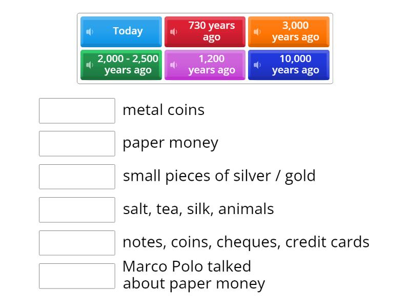 The History of Money Reading Comprehension - Match up