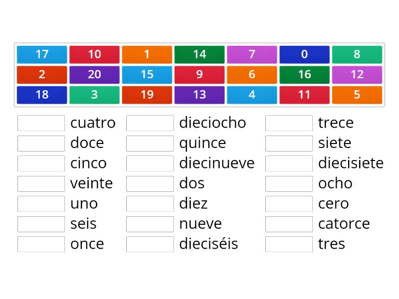 Los numeros 0-20 - Match up