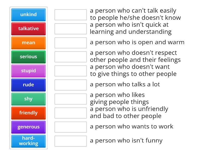 Unit 1B - personality (describtion) - Match up