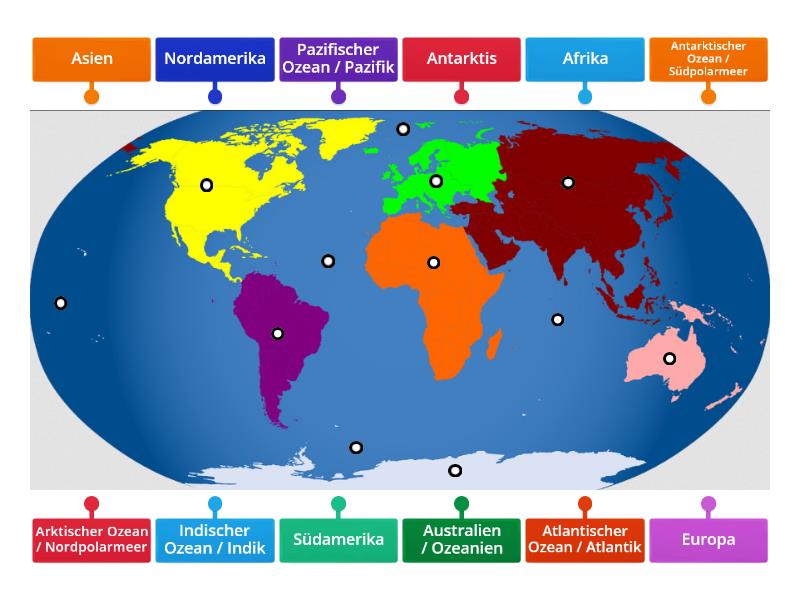 Kontinente und Ozeane zuordnen - Labelled diagram