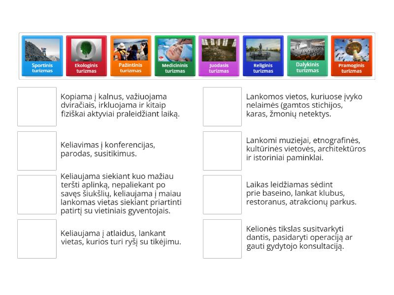 Turizmo rūšys - Match up
