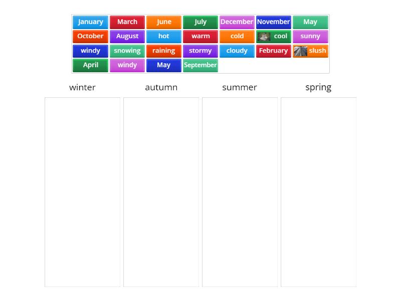 Unit 3a seasons, months, weather - Categorize