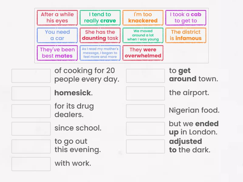 Culture shock, sentences matching Match up