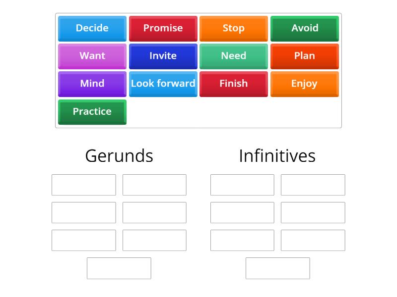 Gerund and Infinitive verbs - Group sort