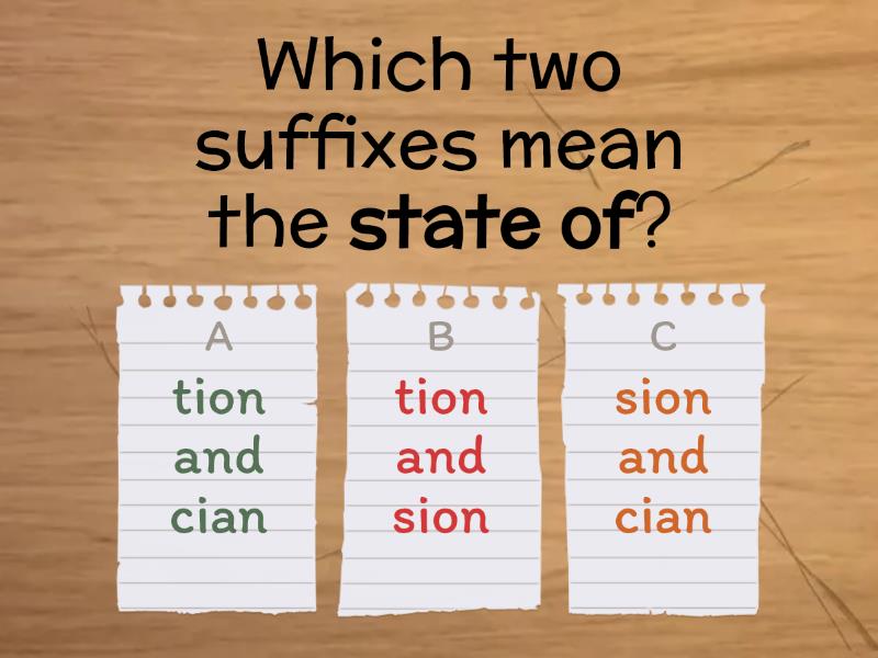 Suffixes 'tion', 'sion' And 'cian' - Quiz