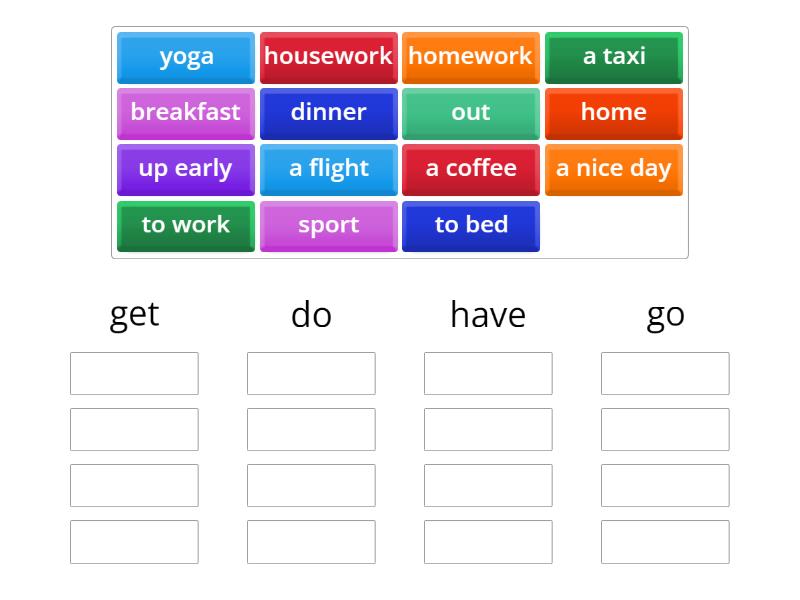 Verb phrases - go, get, have, do - Group sort