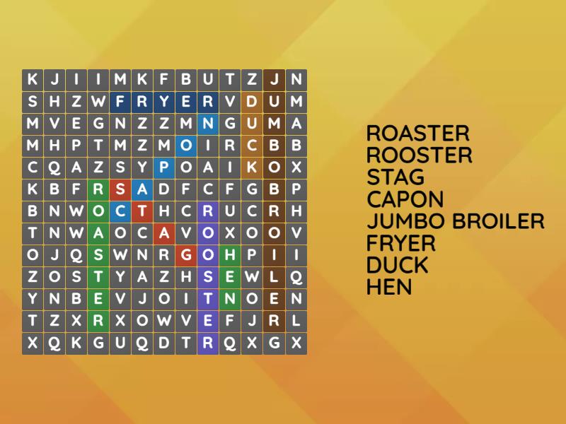 Classification of Poultry Wordsearch