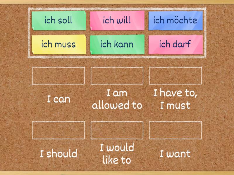 Modalverben in 1.Person Singular German modal verbs in the 1st person singular Match up