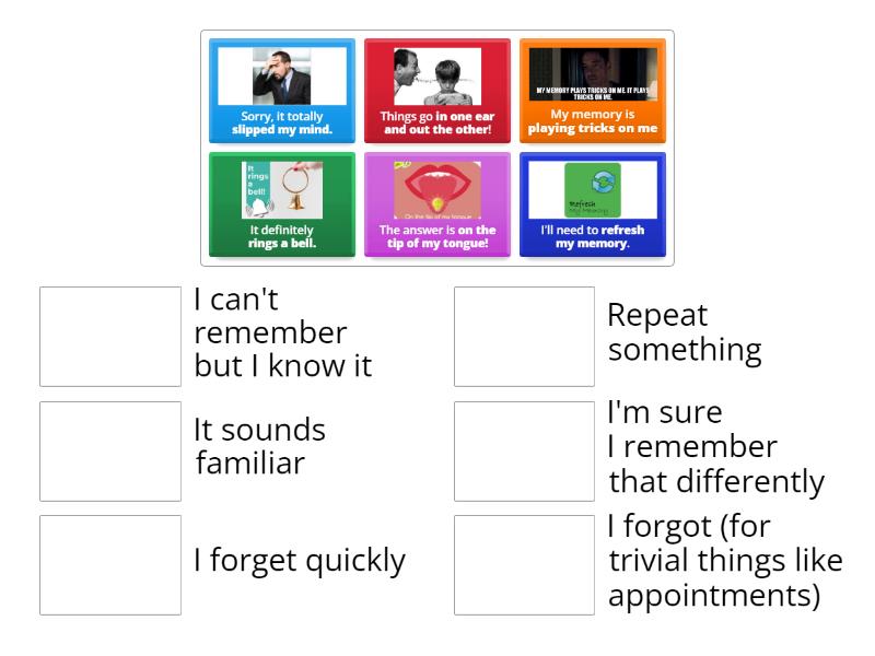 Memory idioms Speakout 1B - Match up