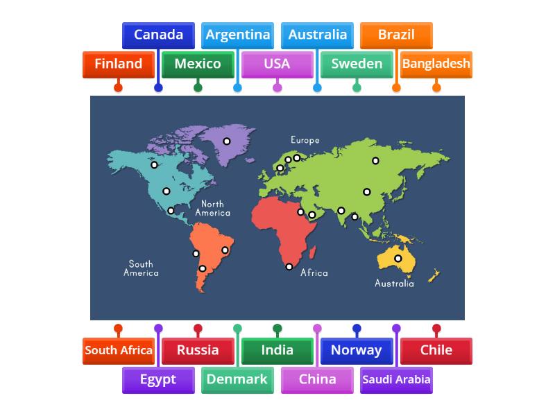 World Map - Labelled diagram