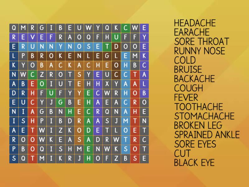 Health Problems Word Search Wordsearch