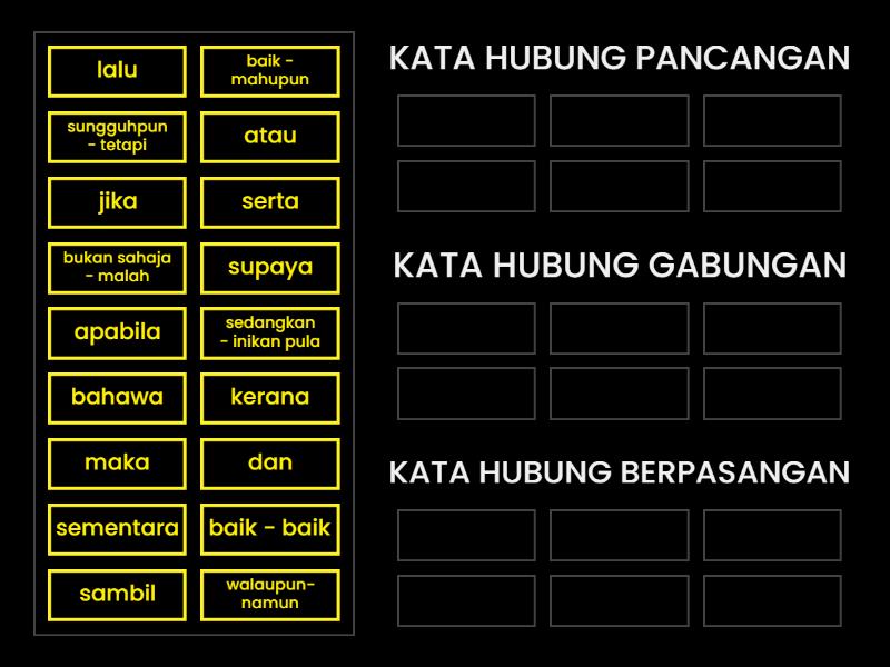 PADANKAN KATA HUBUNG BERIKUT MENGIKUT KATEGORI YANG BETUL - Group Sort