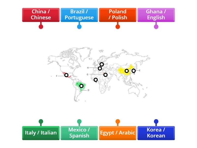 Match these countries and their official languages with their locations ...