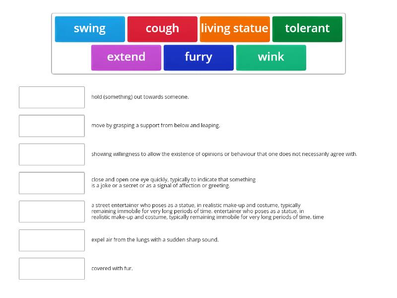 Match The Words To Their Definitions - Match Up