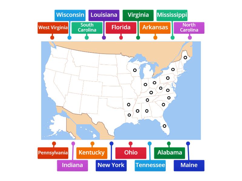 United States of Americas' states names () [Part 2] Labelled diagram