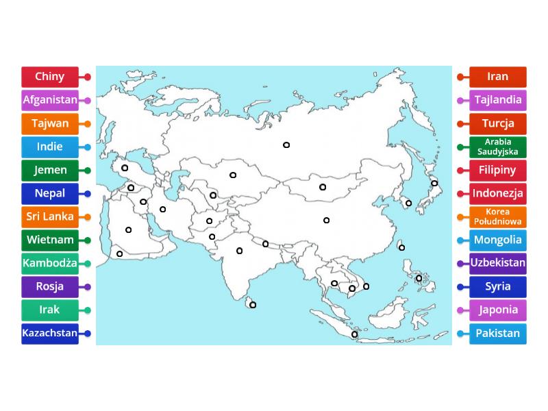 Azja - podział polityczny - Labelled diagram