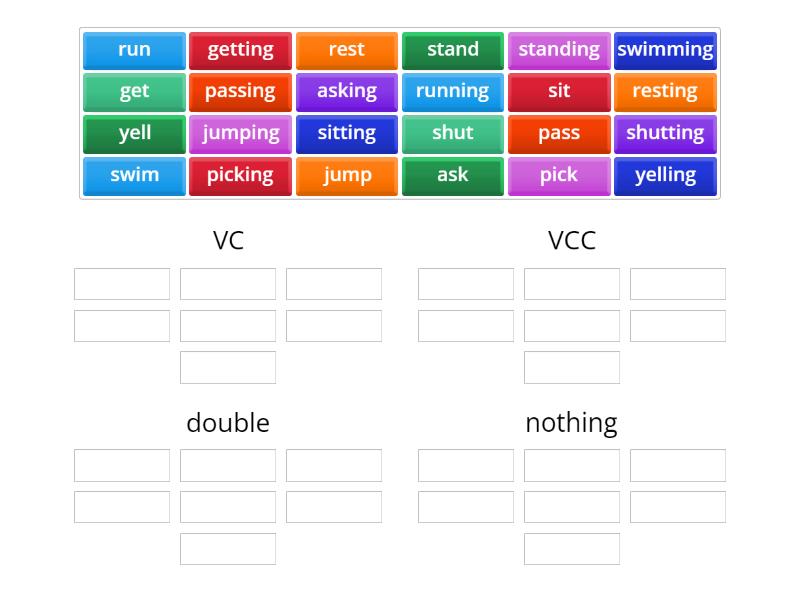 WTW U1 Sort 2 Adding -ing to Words with VC and VCC Patterns - Group sort